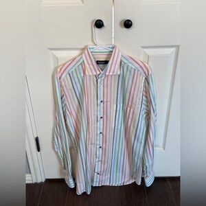 St. Croix Pastel Striped Button Up Dress Shirt w/ multicolored buttons